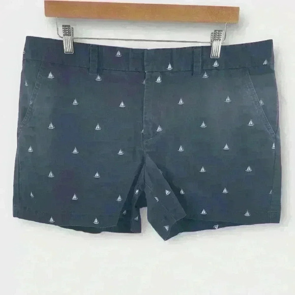Tommy Hilfiger Women's 14 Chino Shorts, Navy Blue with Sailboats 100% Cotton - Picture 1 of 10